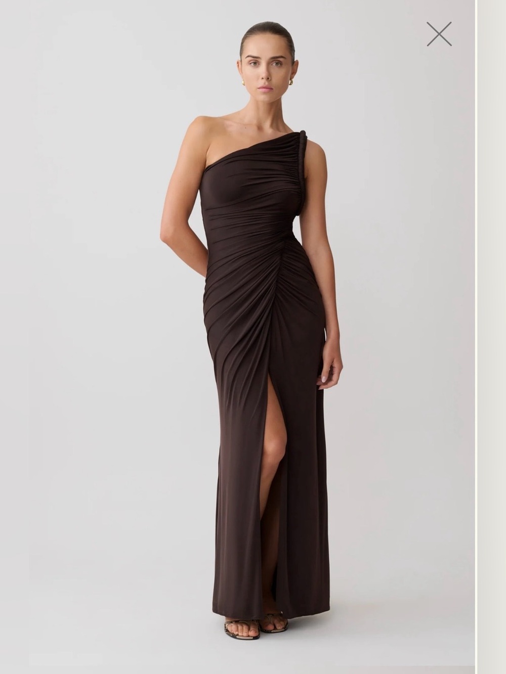 Meshki Ryn Twisted One-Shoulder Maxi Dress - Dark Chocolate Brown